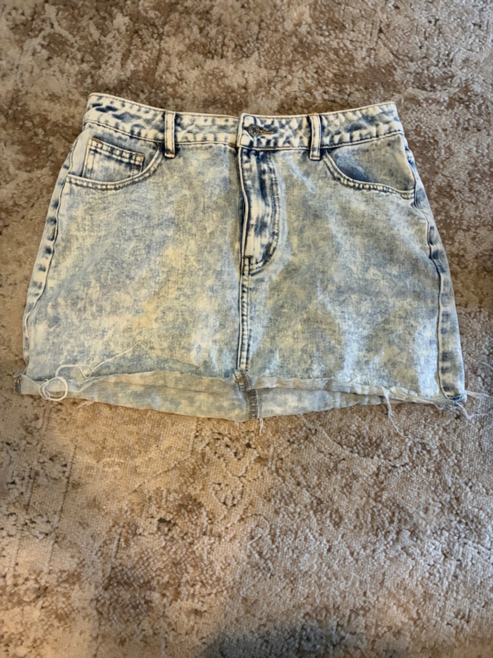 Acid Wash Denim Mini Skirt - Light Blue size large